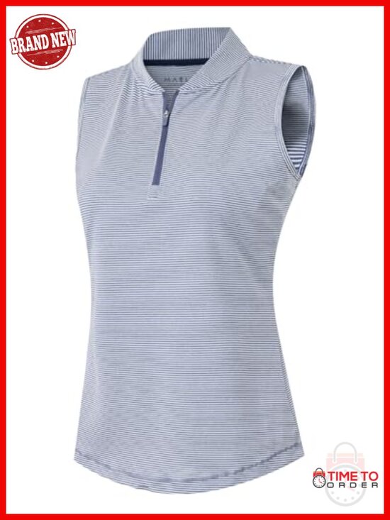 Tops - Women's Golf Sleeveless Quarter Zip Tank Top Quick Dry Lightweight Striped Vest